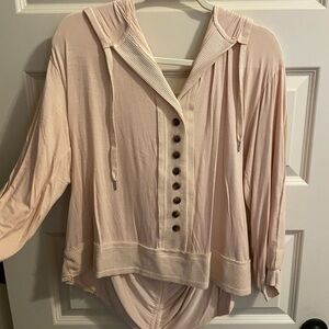 POL Cream Button-Up Hoodie Top